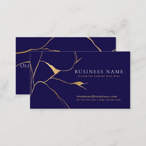 Navy Blue and Gold Kintsugi Professional Business Card