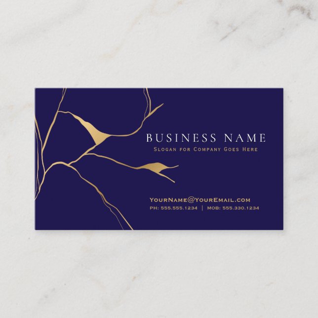 Navy Blue and Gold Kintsugi Professional Business Card (Front)