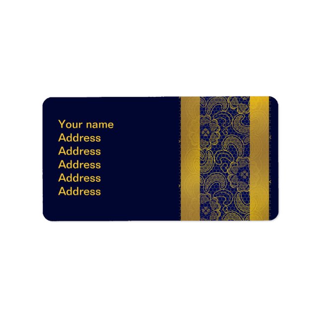 Navy Blue and Gold Lace Wedding Label (Front)