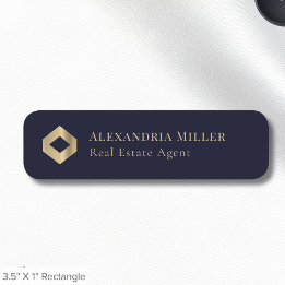 Navy Blue and Gold Logo Name Tag