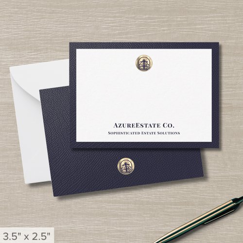 Navy Blue and Gold Logo Note Card