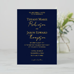 Navy Blue and Gold Luxe Wedding Foil Invitation