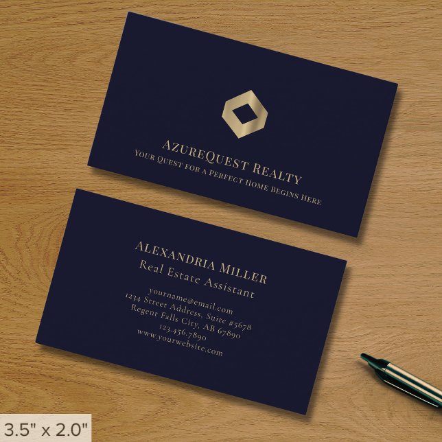 Navy Blue and Gold Luxury Logo Business Card (Creator Uploaded)