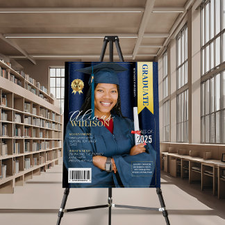 Navy blue and gold magazine graduation photo foam board