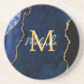 Cute Navy Blue Gold Agate Geode Feminine Monogram Belt