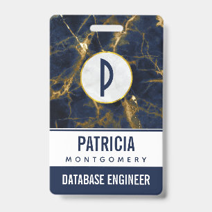 Navy Blue and Gold Marble Modern Stylish Badge