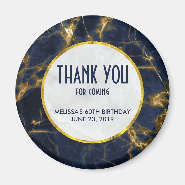 Navy Blue and Gold Marble Modern Stylish Birthday Magnet (Front)