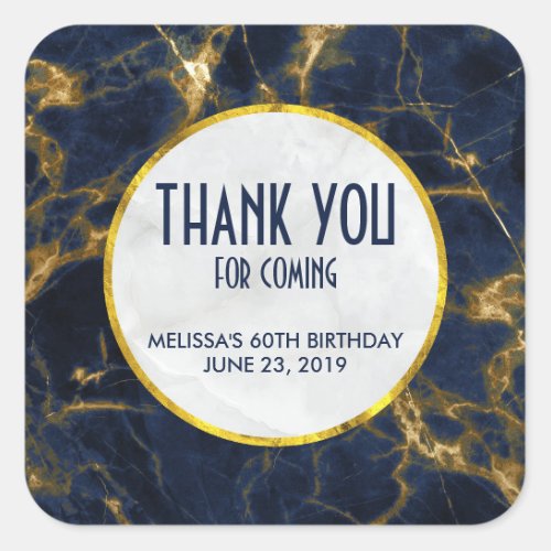 Navy Blue and Gold Marble Modern Stylish Birthday Square Sticker