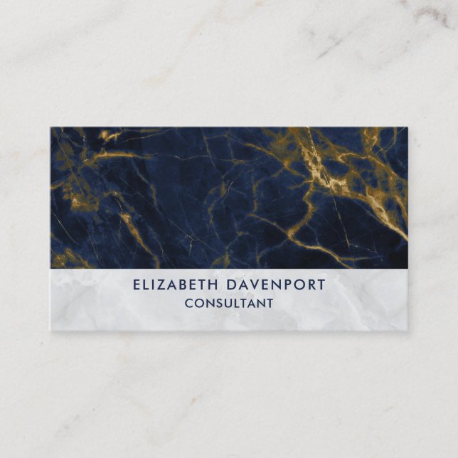 Navy Blue and Gold Marble Modern Stylish Business Card (Front)