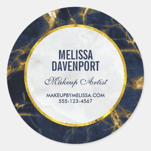 Navy Blue and Gold Marble Modern Stylish Business Classic Round Sticker