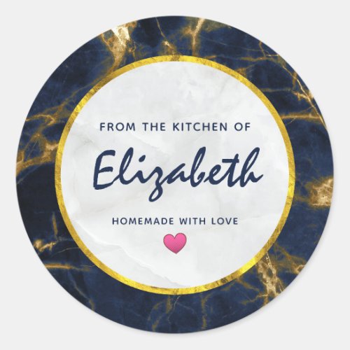 Navy Blue and Gold Marble Modern Stylish Kitchen Classic Round Sticker