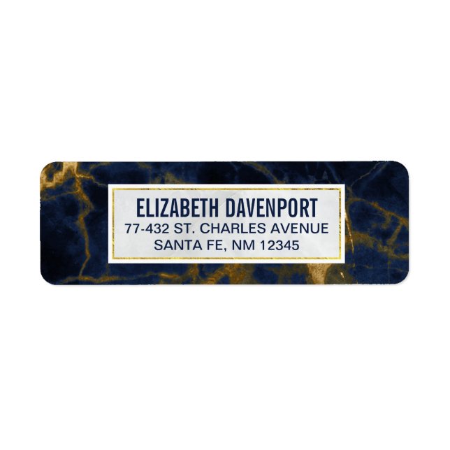 Navy Blue and Gold Marble Modern Stylish Label (Front)