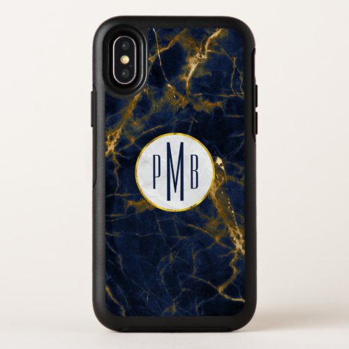 Navy Blue and Gold Marble Modern Stylish Monogram OtterBox Symmetry iPhone X Case