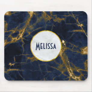 Navy Blue and Gold Marble Modern Stylish Mouse Pad