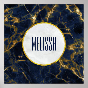 Navy Blue and Gold Marble Modern Stylish Poster