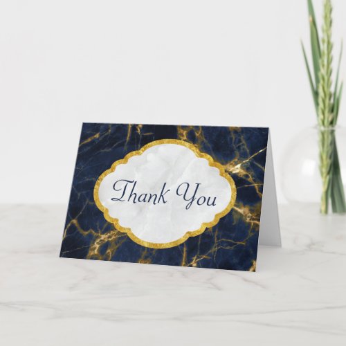 Navy Blue and Gold Marble Modern Stylish Thank You Card