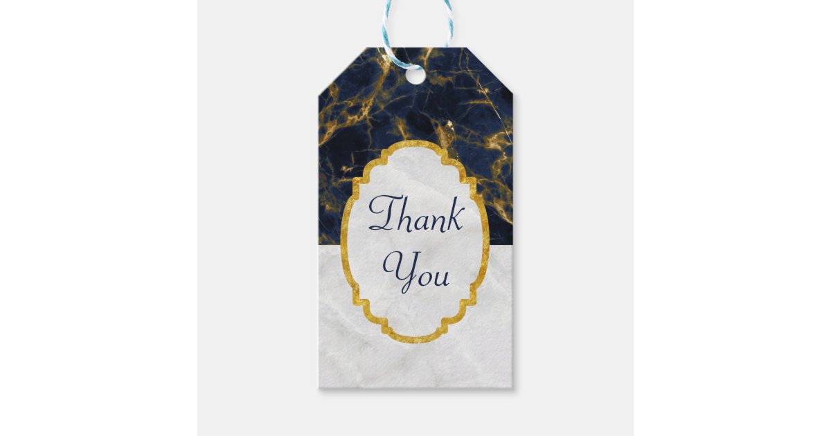 Navy Blue and Gold Marble Modern Stylish Thank You Gift Tags | Zazzle