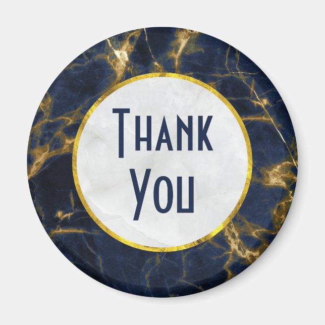 Navy Blue and Gold Marble Modern Stylish Thank You Magnet (Front)