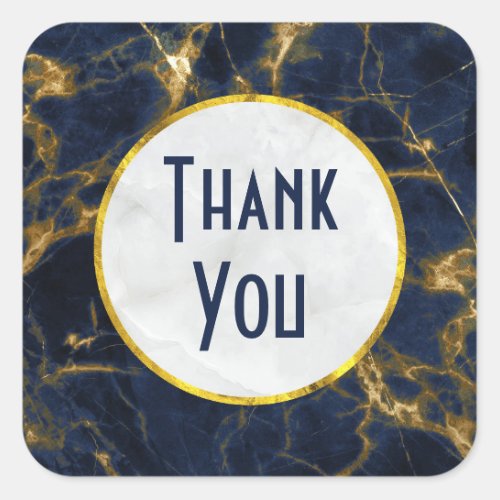 Navy Blue and Gold Marble Modern Stylish Thank You Square Sticker