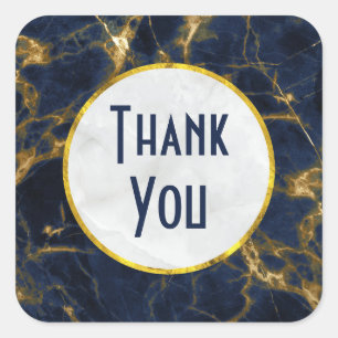 Navy Blue and Gold Marble Modern Stylish Thank You Square Sticker