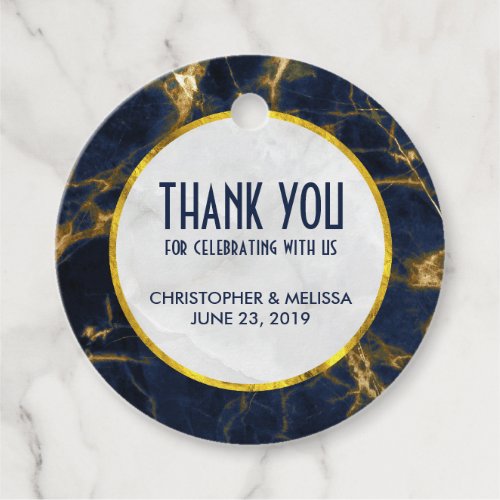 Navy Blue and Gold Marble Modern Stylish Wedding Favor Tags