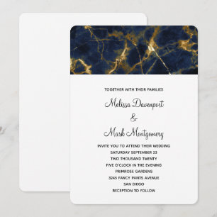 Navy Blue and Gold Marble Modern Stylish Wedding Invitation