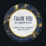 Navy Blue and Gold Marble Modern Stylish Wedding Magnet<br><div class="desc">Wedding favor magnets with a stylish and elegant background of navy blue and gold marble.  
Layered over top is a circle with a faux gold foil border with your personalized text inside.</div>
