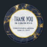 Navy Blue and Gold Marble Modern Stylish Wedding Magnet<br><div class="desc">Wedding favor magnets with a stylish and elegant background of navy blue and gold marble.  
Layered over top is a circle with a faux gold foil border with your personalized text inside.</div>