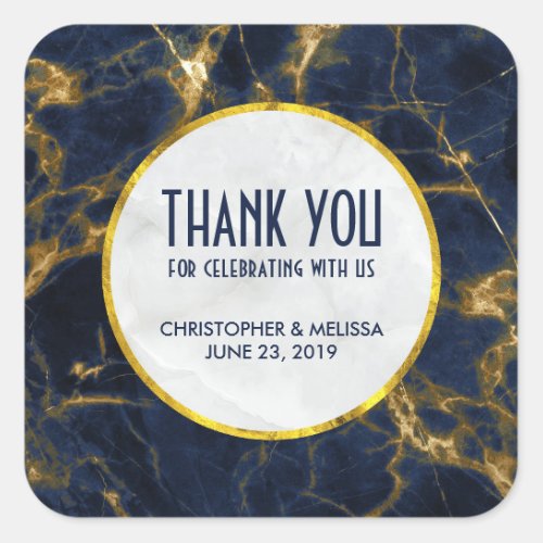 Navy Blue and Gold Marble Modern Stylish Wedding Square Sticker