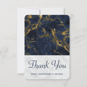 Navy Blue and Gold Marble Modern Stylish Wedding Thank You Card