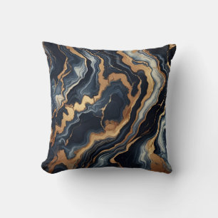 Navy Blue and Gold Marble Painting Abstract Throw Pillow
