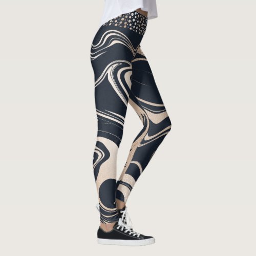 Navy blue and gold marble with golden dots waist leggings