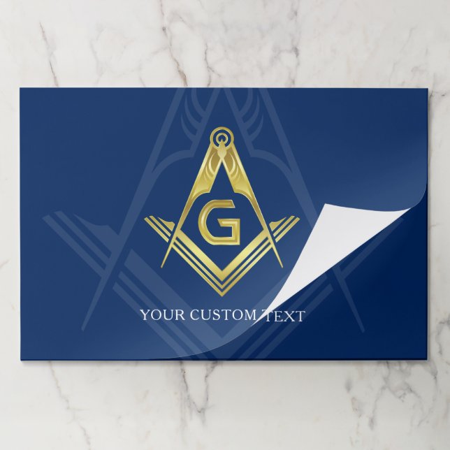 Navy Blue and Gold Masonic Template Paper Placemat (Folded)