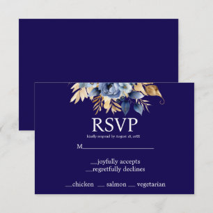Navy Blue and Gold Menu Choices RSVP Response Card