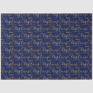 Navy Blue and Gold Merry Christmas Word Art Tissue Paper