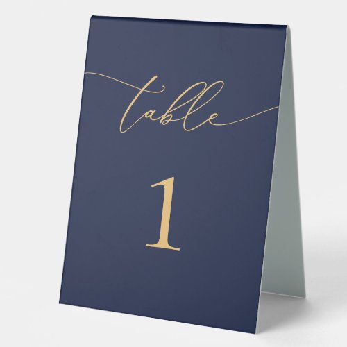 Navy Blue and Gold Minimalist Wedding Table Number Table Tent Sign