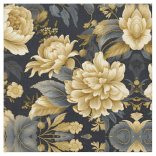 Navy Blue and Gold Modern Boho Seamless Pattern Fa Fabric