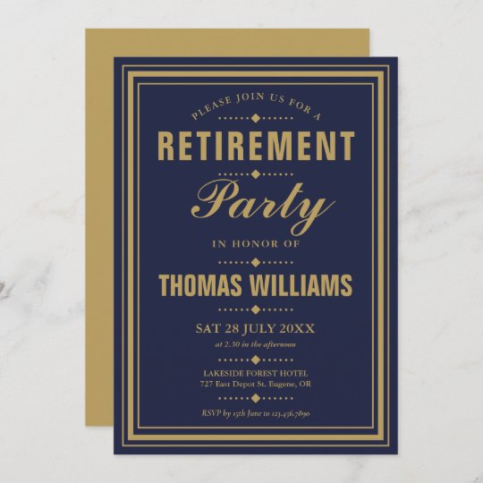 Navy Blue And Gold Modern Elegant Retirement Party Invitation | Zazzle.com