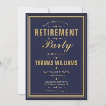 Navy Blue And Gold Modern Elegant Retirement Party Invitation | Zazzle