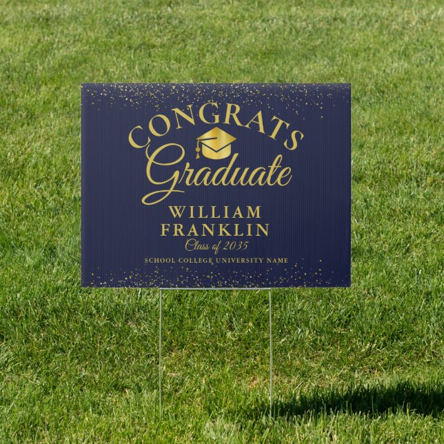 Navy Blue And Gold Modern Graduation Sign (Insitu)