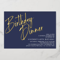 Navy Blue and Gold Modern Minimal Birthday Dinner
