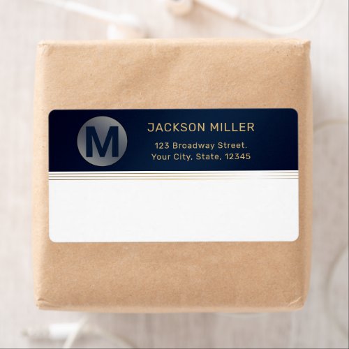 Navy blue and gold modern simple monogram shipping label