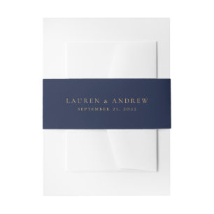 Navy Blue and Gold Modern Simple Wedding Invitation Belly Band