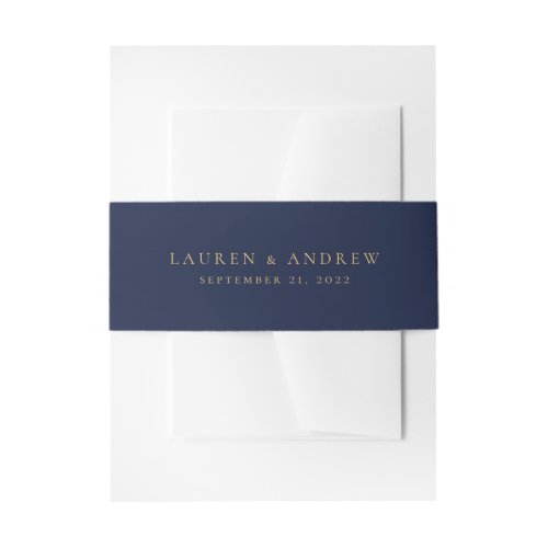 Navy Blue and Gold Modern Simple Wedding Invitation Belly Band