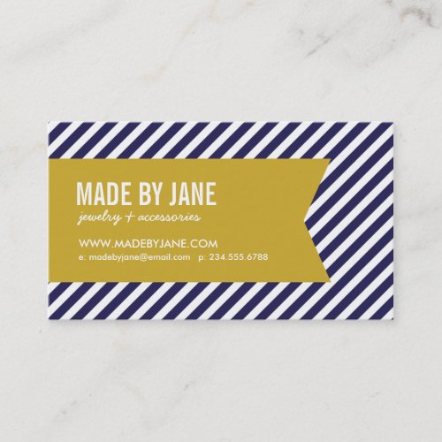 Navy Blue &amp; Gold Modern Stripes &amp; Ribbon Business Card Template