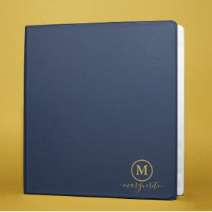Navy Blue and Gold Monogram 3 Ring Binder
