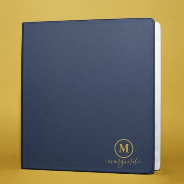 Navy Blue and Gold Monogram 3 Ring Binder (Creator Uploaded)