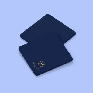 Navy Blue and Gold Monogram Beverage Coaster