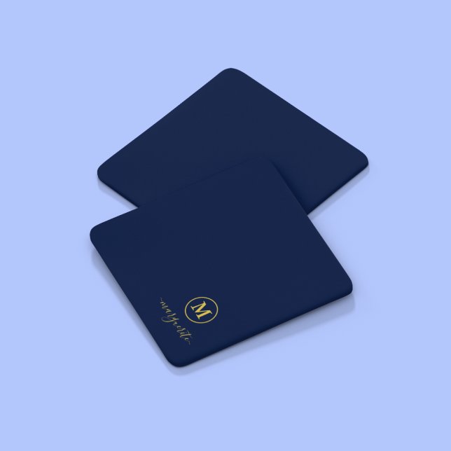 Navy Blue and Gold Monogram Beverage Coaster (Creator Uploaded)