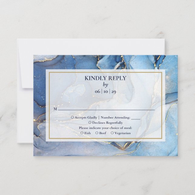 Navy Blue And Gold Monogram Nautical Wedding RSVP Card (Front)
